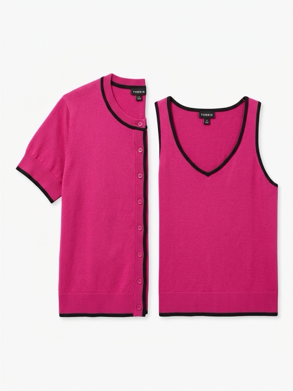 torrid Hot Pink Tank Top & Short-Sleeve Cardigan Set with Black Trim